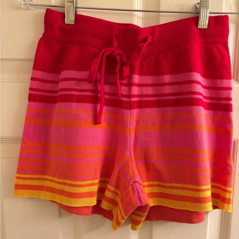 New Monrow Sunset Sweater Easy Shorts Colorful Knit Drawstring Waist Size XS